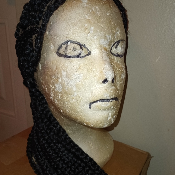 Handmade Black Long Braided Wig with Beads - Picture 6 of 11